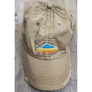 LIFE IS GOOD Hat Fish Tattered Chill Cap Beige Cotton Embroidered Adjustable